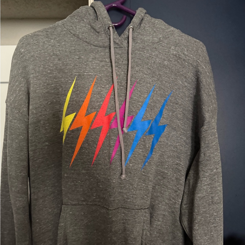 Aviator Nation Gray and Yellow Sweater with Lightning Bolt Design